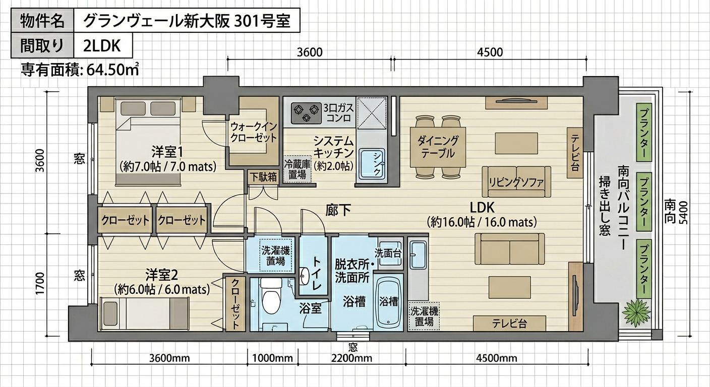 グランヴェール新大阪２LDK